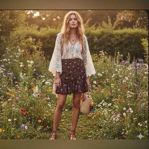 Veronica Beard Silk Taras Merlot Multi Floral Mini Skirt 6NWT